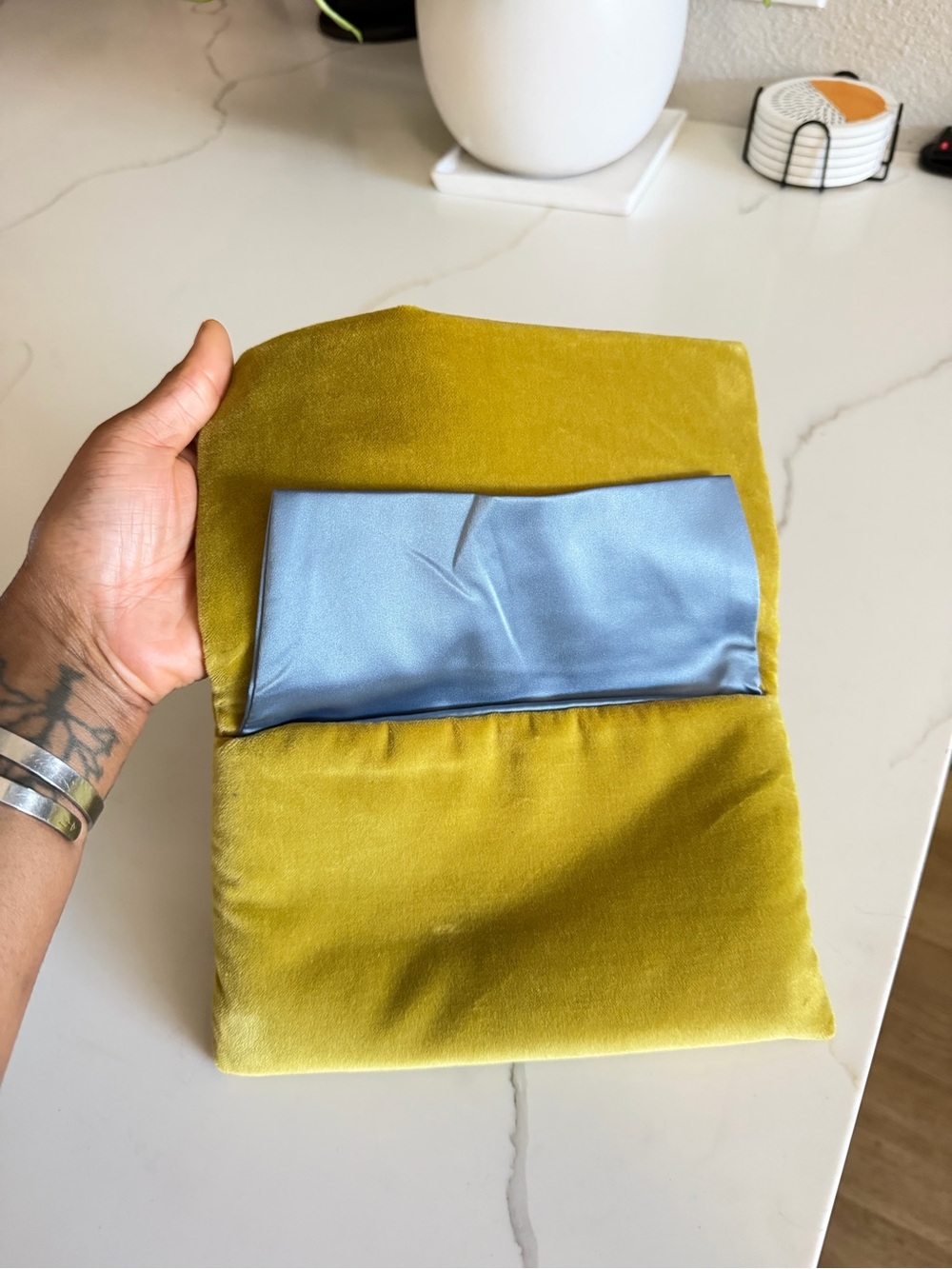 Gucci Mustard Yellow Velvet Mini Bag with Light Blue Flap - Picture 6 of 6